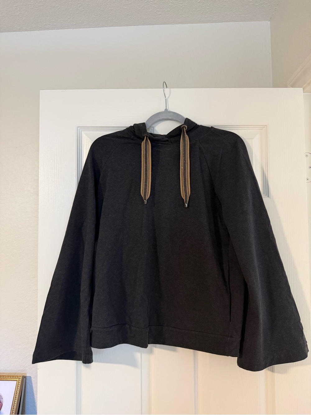 Brunello Cucinelli Black Hooded Sweatshirt with Tan Drawstrings